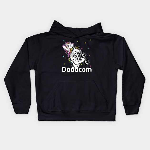 Dadacorn - Muscle Dad And Baby Papacorn Unicorn design Kids Hoodie by theodoros20